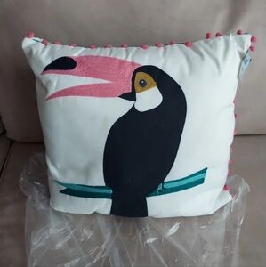Toucan Coastal Tropical Oversized XL Embroidered Accent Pillow BNWT 5☆ SO